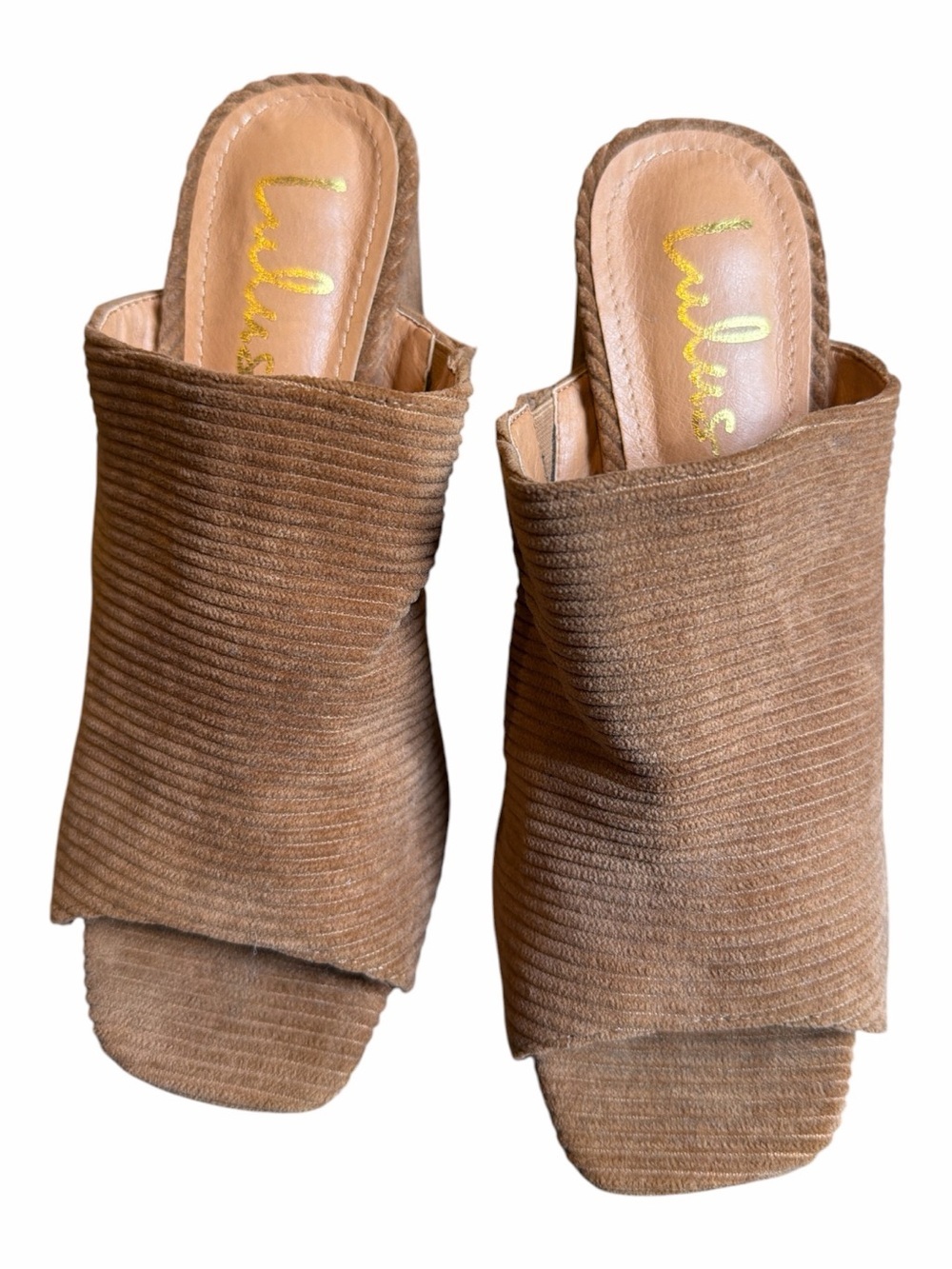 Lulu's Ribbed Tan Block Heel Mule Sandals - Picture 3 of 6